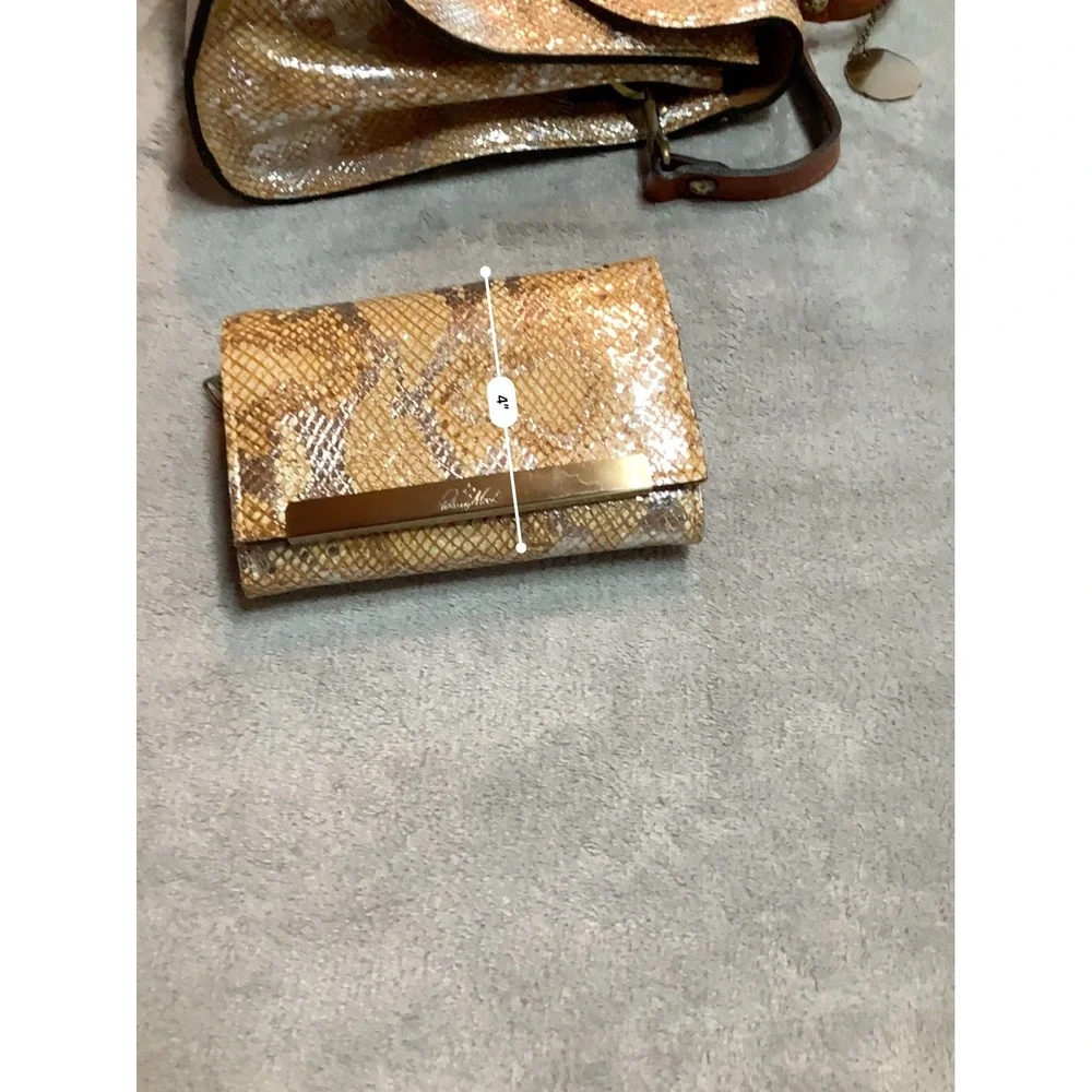 Patricia Nash Metallic Python Tan Leather Handbag Wallet Set P478371 NWT